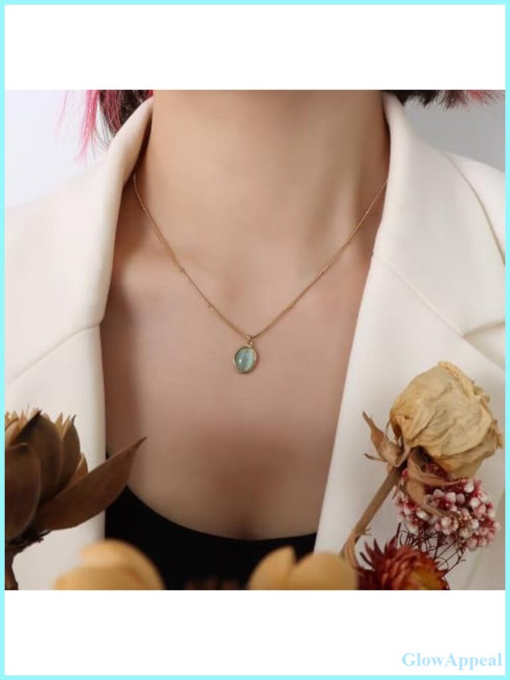 Opal Pendant Necklace Gold Choker Simple Round Jewelry Gift for Women